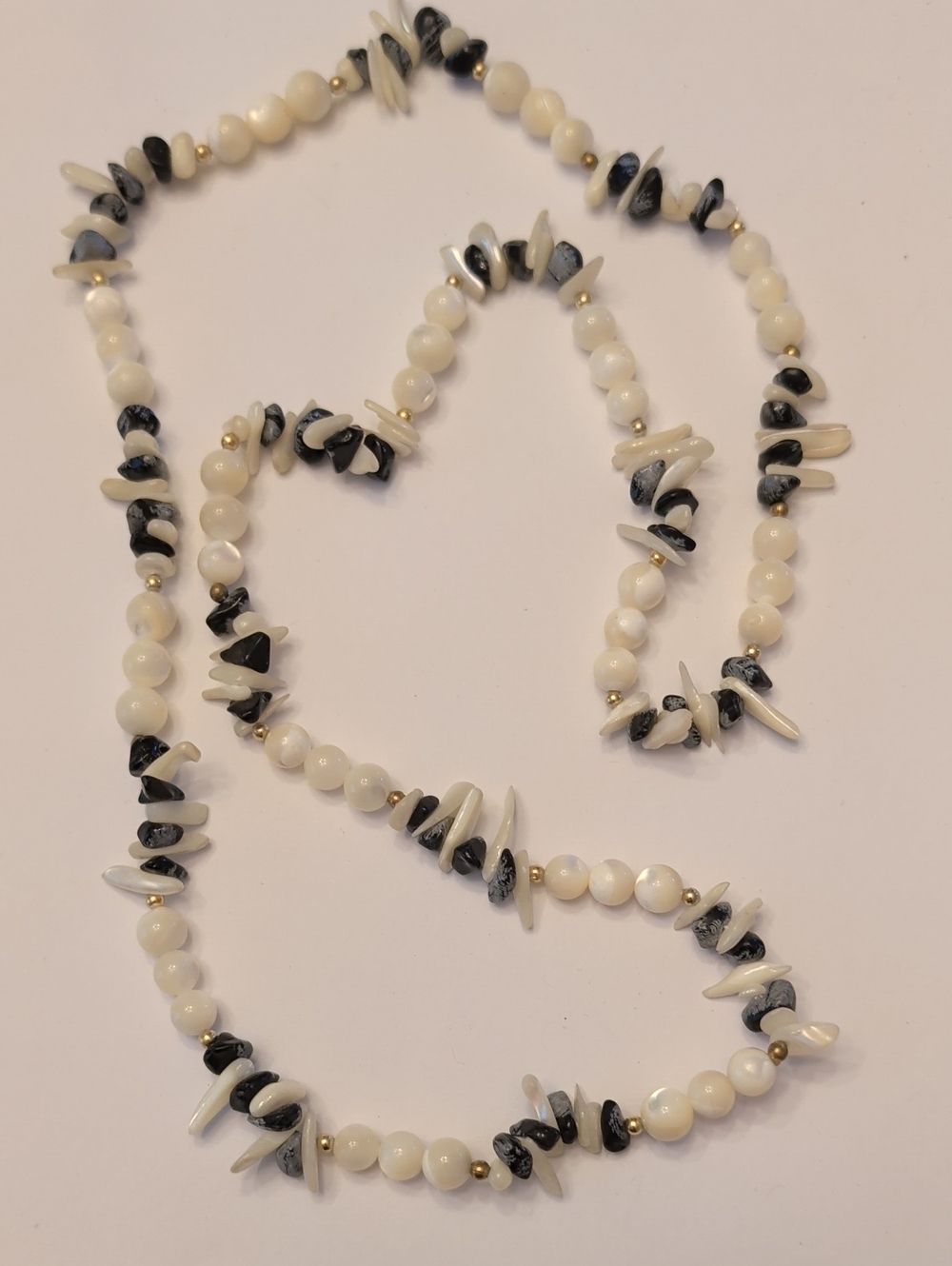 Vintage Mother Of Pearl Black Stone Beaded Necklace - Classic Women’s Jewelry